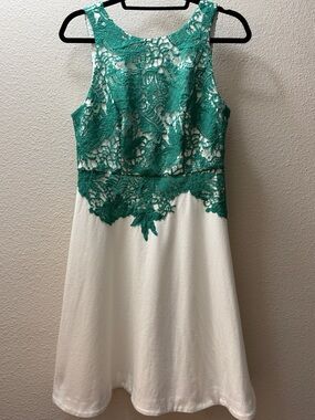 Moulinette Soeurs Anthropologie Dress Size 6 White W/Green Arbor Lace